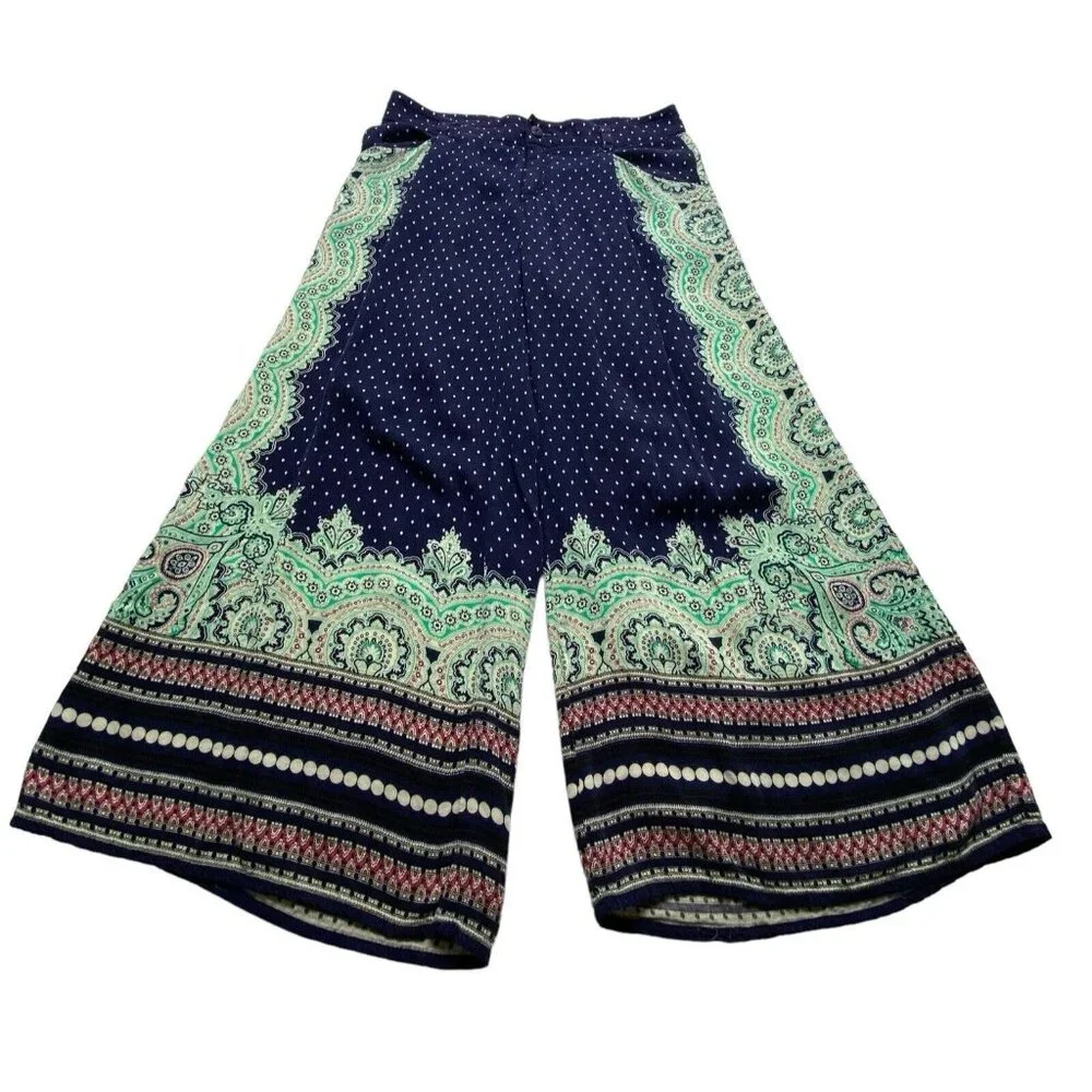 Anthropologie ELEVENSES Women Wide Leg Crop Pants Polka Dots Sz 0 Paisley 77-47‎